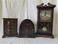 3 pcs. Vintage Clock, Radio & Jewelry Box