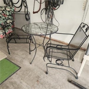 Metal Patio Table with Glass Top and 3 Chairs