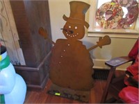 Large Cut-Out Metal Snowman Figure - Rustic