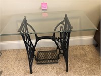 Treadle base stand with beveled glass top