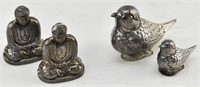 Sterling Buddhas, Silverplate Birds S&P Shakers