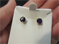 purple amethyst earrings set in 10k yellow gold