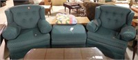 Lot # 3771 - Pair of green upholstered wingback