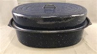 Vintage Blue Enamelware Roasting Pan