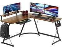 SHW, L-SHAPED COMPUTER DESK WITH MONITOR STAND,