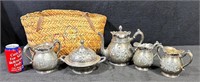 Meridien Quadruple Plate Tea Set  & Woven Bag-Lot