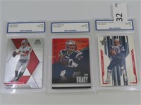 3 Tom Brady Trading Cards, Graded GEM MT 10 Ea