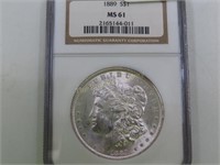 1889 Morgan Silver Dollar, Graded MS61