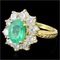 14K Gold Ring w/ 3.00ct Emerald & 1.50ctw Diam