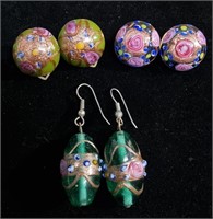 TRIO OF MURANO GLASS WEDDING CAKE BEAD EARRINGS