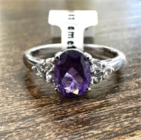 Sterling Silver Amethyst White Topaz Ring