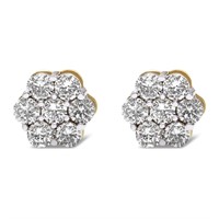 10k Gold-pl 2.00ct Diamond Floral Cluster Earrings