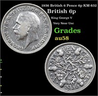1936 British 6 Pence 6p KM-832 Grades Choice AU/BU