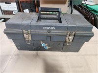 Stak-on tool box 22x11x9 with contents, handles,