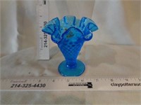Fenton Blue Glass Ruffled Vase