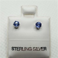 SILVER SAPPHIRE(0.4CT)  EARRINGS, MADE IN CANADA;