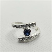 SILVER CREATED SAPPHIRE  RING (~SIZE 7) (~WEIGHT
