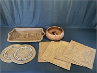 Woiven mats and wooden bowl