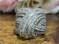 925 Sterling Silver Crossover Diamond Ring