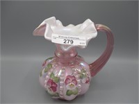 Fenton 5.5" cased irid pink HP pitcher Burton -