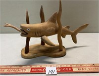 GREAT HAND CARVED OCEAN SCENE OF SHARK AND PREY
