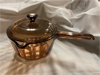 Brown Glass pot with lid (small) vision corning