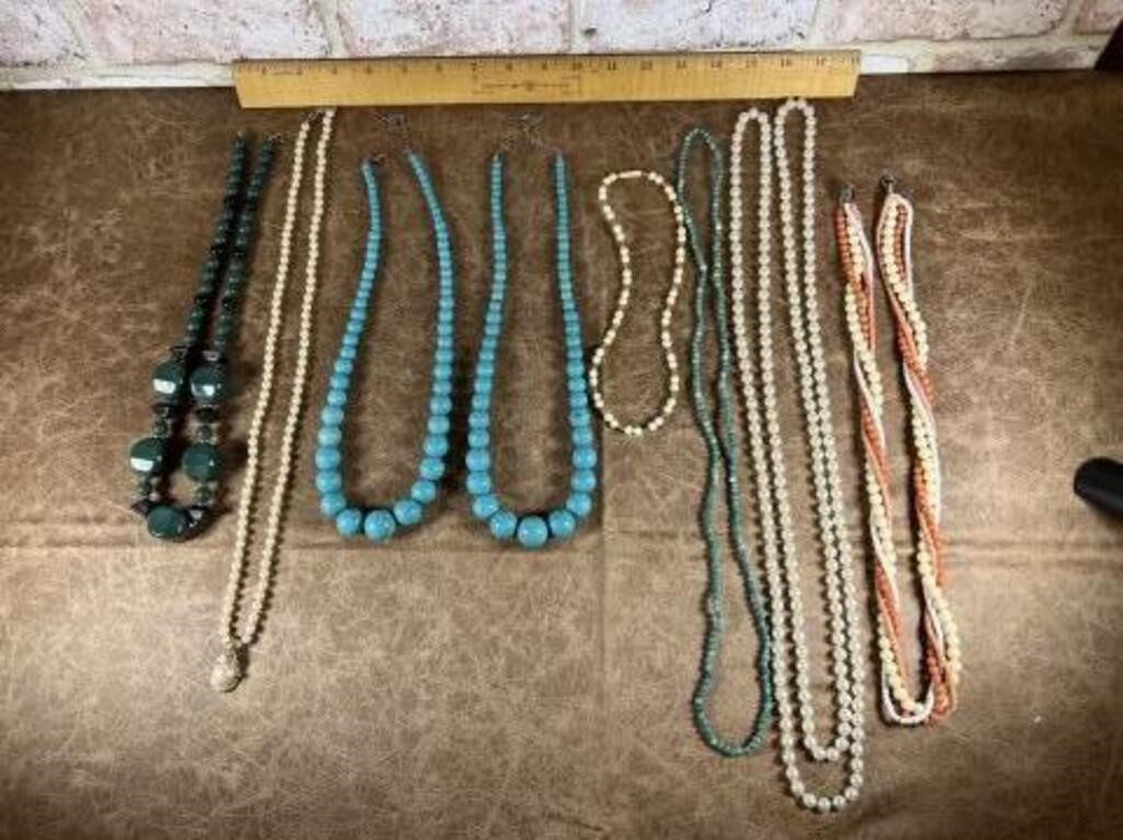 (8 PCS) LADIES BEADED NECKLACES - SOME NATURAL