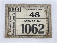 1914 PA RESIDENT HUNTERS LICENSE TAG: