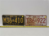 2 1973 & 1979 ontario license plates