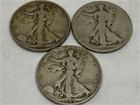 3 Silver Liberty Walking Halves 1918, 1936,1944