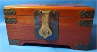 Vintage Brass & Rosewood Jewelry Box w/Bar Lock