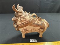 Large Clay Bull Figurine/Candle Holder