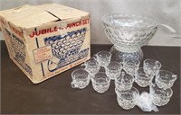 Vintage Federal Glass Jubilee Punch Bowl Set