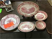 Red Currier and Ives dishes