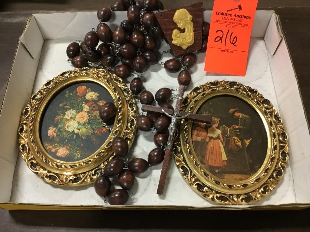 Wood beaded rosary etc