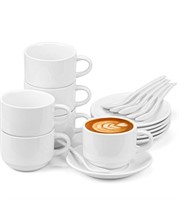 Hedume 6 Pack 5 OZ Espresso Cups with Saucers and