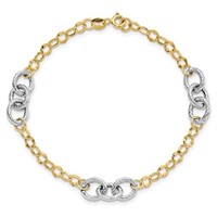 14K Two-tone Polished Textured Fancy Link Bracelet