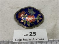 Vintage Oval Cloisonné Butterfly & Floral Brooch