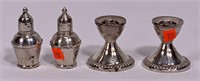 Sterling shakers and candlesticks, weighted,
