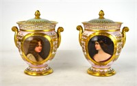 Pr Royal Vienna Porcelain Portrait Covered Vases