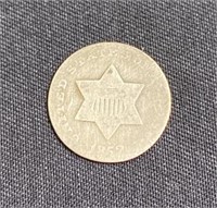 1852 US Silver 3 Cent Piece Trime