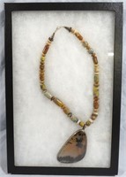 HUGE AMBER STERLING PENDANT BEAD NECKLACE IN CASE