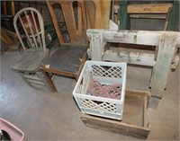 RUSTIC CHAIRS, SAW HORSES, CRATES