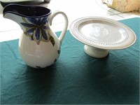 Floral Pitcher And Cake Plate. Pitcher is 8 1/2" T