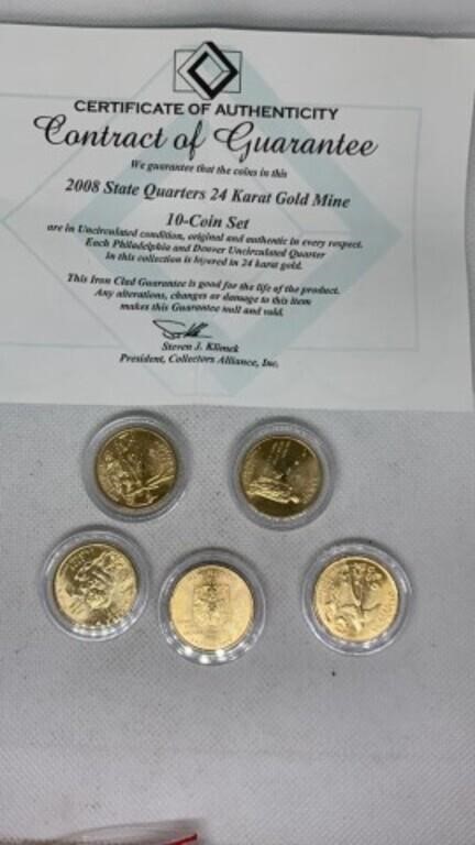 2008 State Quarters 24k Gold Mine 5 coins of