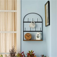 Wall Coffee Mug Holder with Wood Shelf, Arch Shape