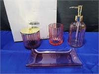 New Beautiful Pink Glass Vanity Set