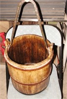 Vintage Antique Wood Water Bucket W/ Thick Iron