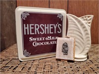 Hershey's chocolate tin, pottery vase, mother &