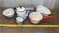 Enamel ware : kettle, cups, pot, more